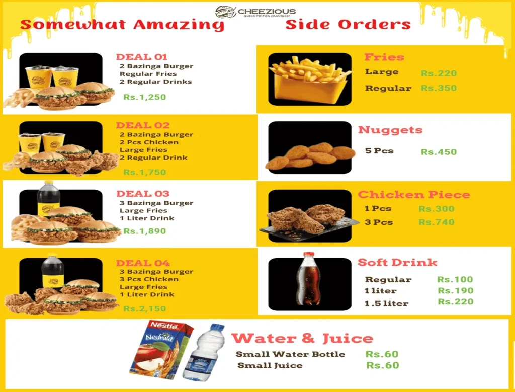 Cheezious Menu Deals with Prices